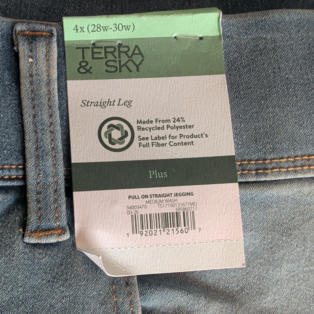Terra & Sky High Rise Pull-On Straight Leg Jeggings 4X (28W) Medium Wash NWT - Picture 6 of 9